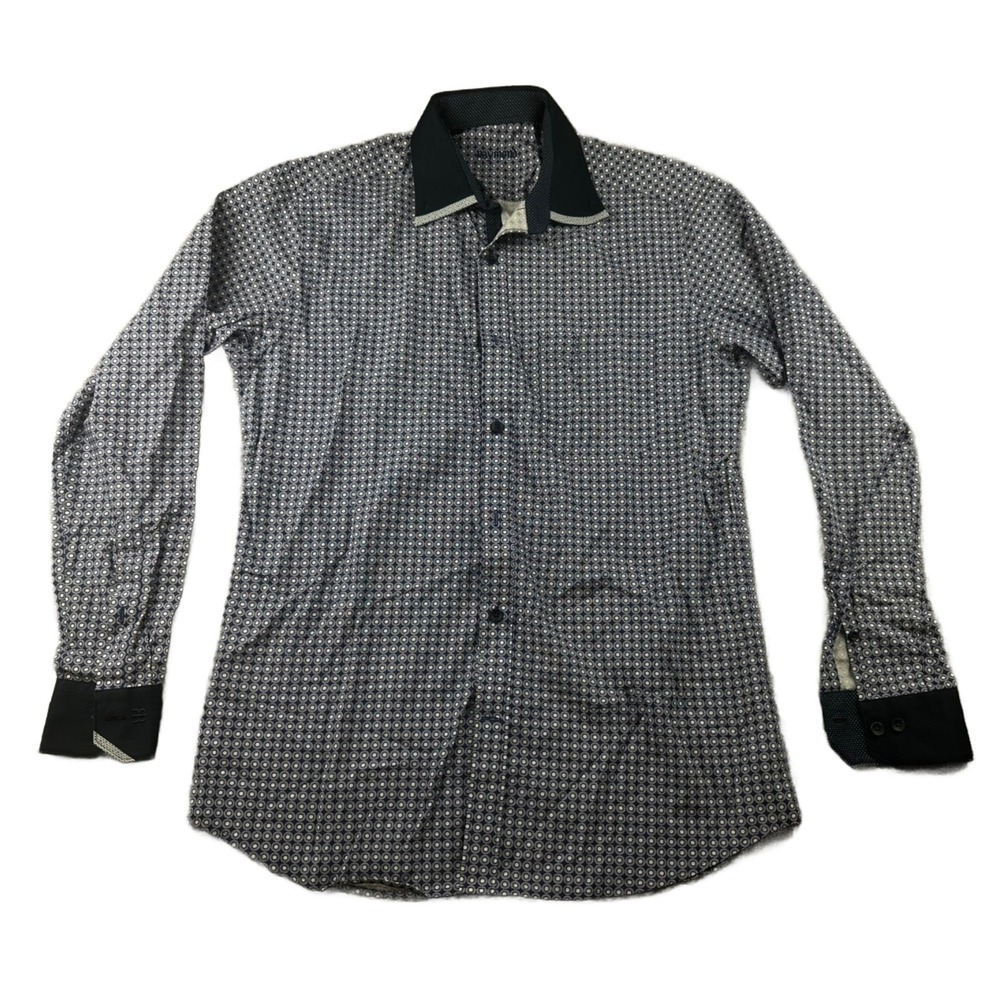 Raymond Button-Up Shirt Men M Blue Slim Fit Cotton Long Sleeve Office Corporate